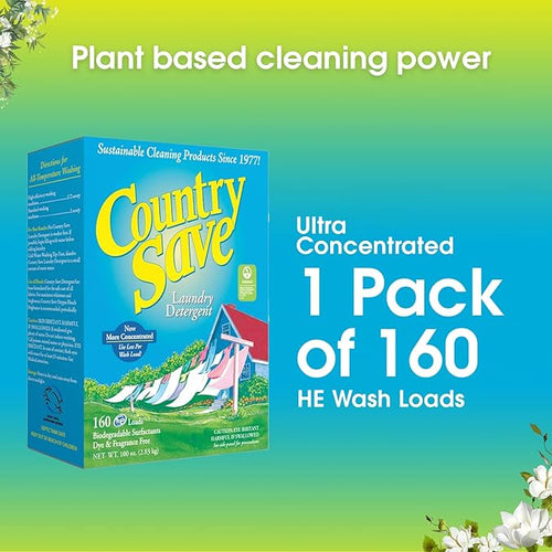 - HE Natural Laundry Detergent Clear and Free of Fillers and Chemicals - Sensitive Washing Detergent Safe for Babies - Country Save Laundry Detergent, 100 oz (160 loads)