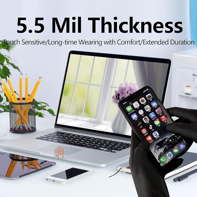 Disposable Gloves 100 Count, Black Nitrile Gloves for Cleaning, Powder & Latex Free Food Prep Gloves for Men & Women, Medium