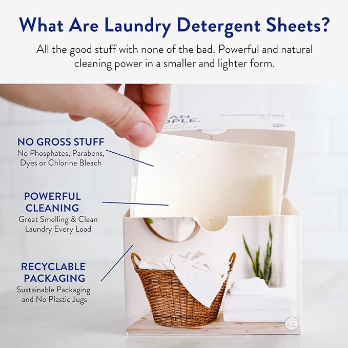 The Clean People Laundry Detergent Sheets - Laundry Soap - Ultra Concentrated, Recyclable Packaging, Stain Fighting - Peppermint, 96 Pack