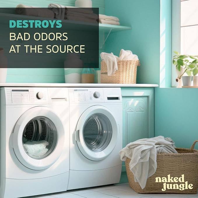 Naked Jungle Plant-Based Liquid Odor Eliminating Laundry Booster for Strong Odors, No Added Fragrances, Vegan Formula, 24oz