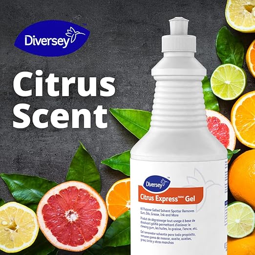 Diversey 95002523 Citrus Express Gel, All Purpose Gel Solvent Spotter Removes Gum, Oils, Ink, Grease from Carpet & Hard Surfaces, Citrus Scent, 32-Ounce