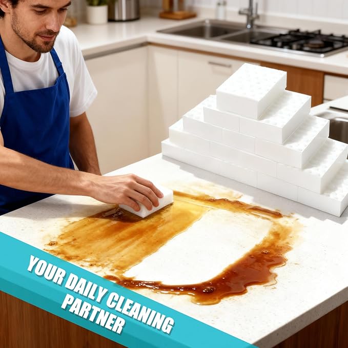 20-Pack Melamine Sponges, Multi-Functional Household Cleaning Pads for Kitchen, Dishes, Bathroom & Walls, 2X Density Extra Thick & Non-Scratch Bulk Sponge Foam Pads for Tough Stains and Grease
