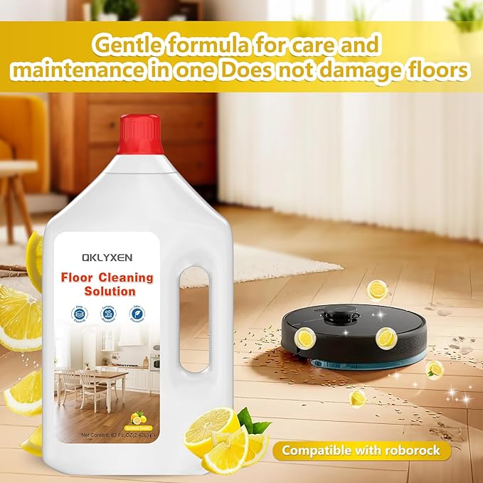 Floor Cleaning Solution Compatible with Roborock – 82 FL OZ Lemon Floor Cleaner – Long-Lasting, Zesty Scent – For All Robot Vacuums with Mopping & Cordless Wet/Dry Vacuum Mop Cleaner