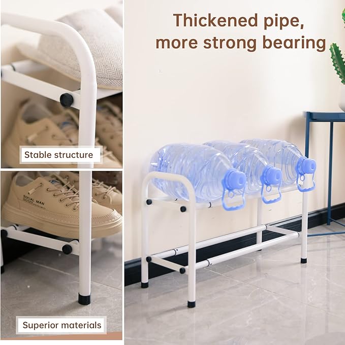 Gonfoam 2-Tier Expandable Shoe Rack,Adjustable Shoe Shelf Storage Organizer Heavy Duty Metal Free Standing Shoe Rack for Entryway Closet Doorway (White)