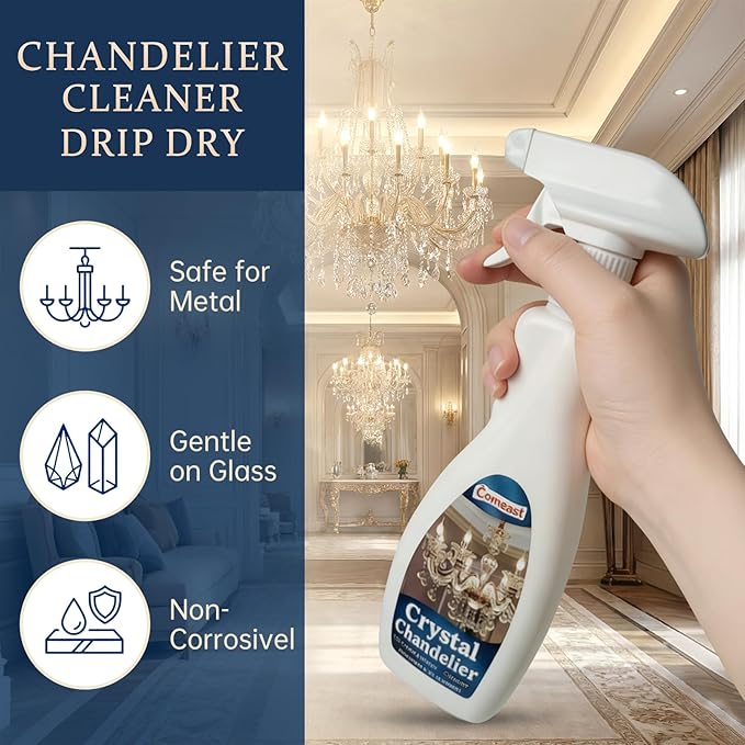 Crystal Chandelier Cleaner Spray, No-Wipe Drip Dry, Easy-to-Use Streak-Free Shine, Safe for Crystal Glass & Metal Fixtures, Ideal for High Ceiling Lighting (16.91 oz)