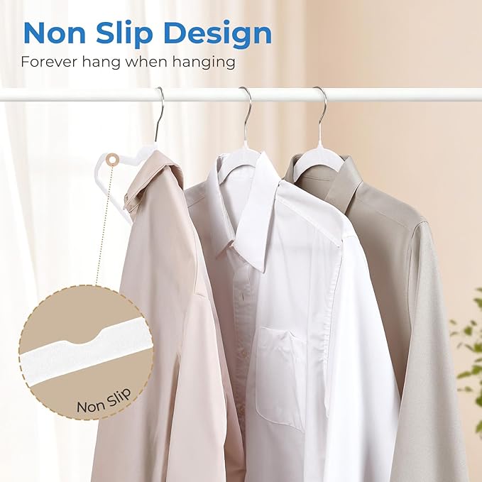 Smartor White Velvet Hangers 50 Pack, Non Slip Clothes Hangers with Shoulder Notches, Premium Slim Space Saving Felt Hanger for Closet Organizers and Storage, Heavy Duty Hanger for Coat