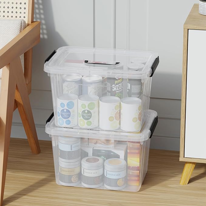 Cand 20 quart clear latching tote, 4 packs plastic storage boxes for organising