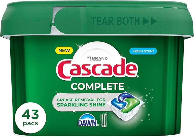 Cascade Complete Action Dishwasher Detergent Pods Fresh Scent Dishwasher Pods and Tablets, Powerful Dishwashing Detergent for Spotless Dishes, Grease-Fighting Dish Pods and Dish Tabs, 43 Count