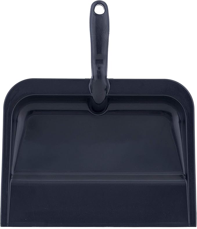 Superio Heavy Duty Plastic Dustpan with Comfort Grip Handle Black, Durable, Lightweight Multi Surface Dust Pan Easy Broom Sweeping, 10 inches Wide, 1-Pack