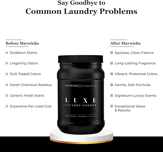 Luxury Laundry Detergent Powder (Luxe) 32 Oz – Concentrated for Tough Stains and Odors, For All Washing machine types – Gentle on Fabrics