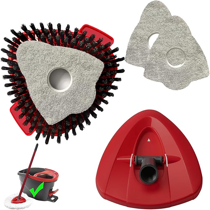 Scrubber Mop Head Replacement for O-Cedar EasyWring 1-Tank: Upgraded Dual-Action Bristles & Scouring Pad for Deep Cleaning Floors, Corners, Tile, Grout - 1 Scrub Brush & Base, 2 Sponge Pads