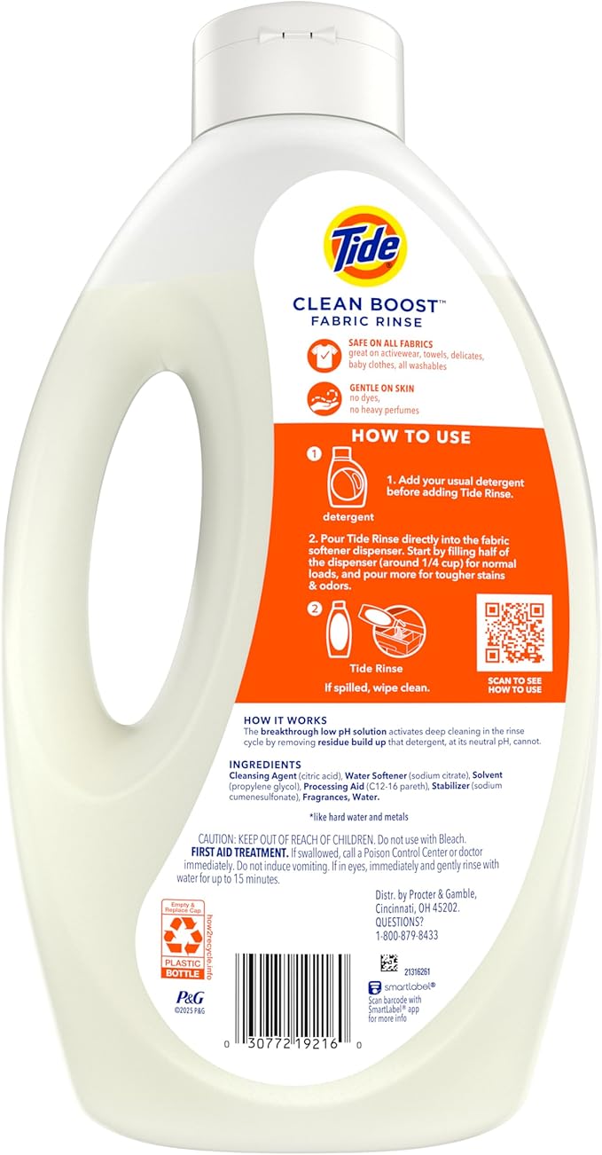 Tide Clean Boost Fabric Rinse, 62 fl oz fl oz, Removes Odors and Residues, Safe on All Fabrics, Free of Dyes and Heavy Perfumes, Original Scent