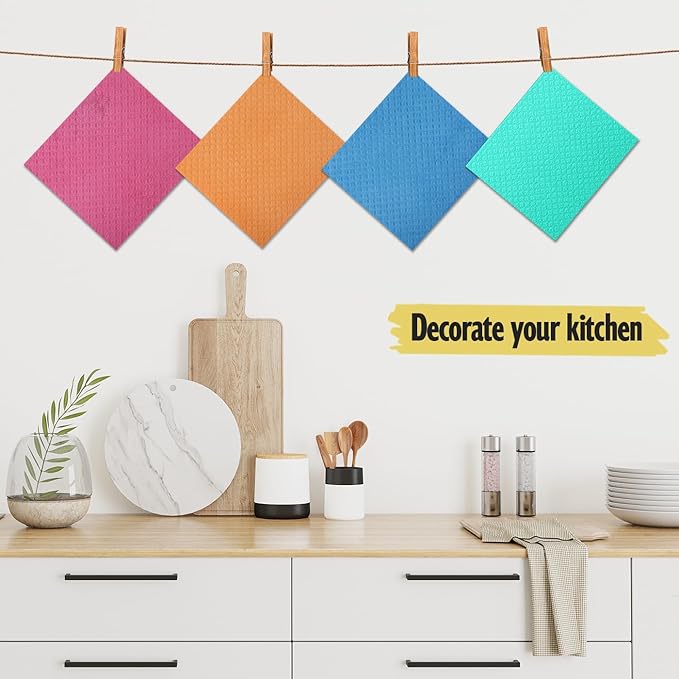 Swedish Dishcloths - 10 Pack Reusable Kitchen Dishcloths - Ultra Absorbent Dish Towels for Washing Dishes - Cellulose Sponge Cloth Cleaning Cloths - Pink