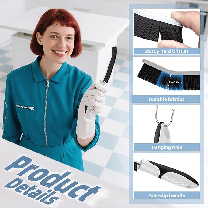 Scrub Brush Set, Heavy Duty Scrub Brushes Crevice Cleaning Brush with Stiff Bristles, 3 Different Brushes Included for Household Use, Grout, Tile, Bathroom, Kitchen, Bathtub, Floor