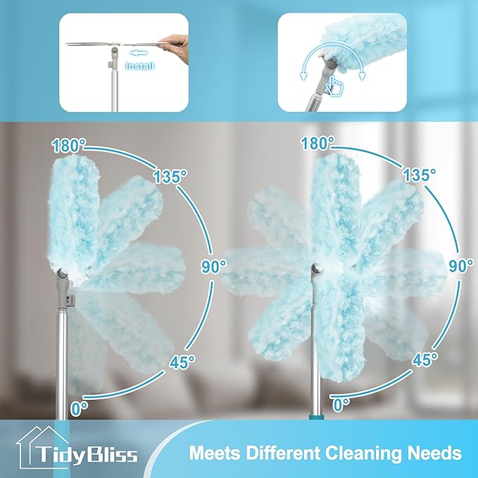 6 ft Extendable Dusters for Cleaning Compatible with Swiffer, Super Long Handle Dusting Wand Kit with 10 Refills, 360 Degree Heavy Duty Microfibers Dust Removing Tool for Ceiling Fan Wall