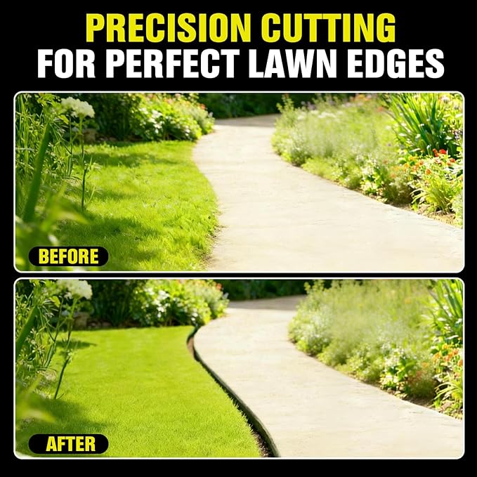 Houselife Half Moon Edger for Landscaping, 42" Manual Grass Edger Tool with V-Shape Serrated Blade, Long Handle Garden Edger for Sidewalk, Driveway & Flower Bed, 9" Wide Footplate