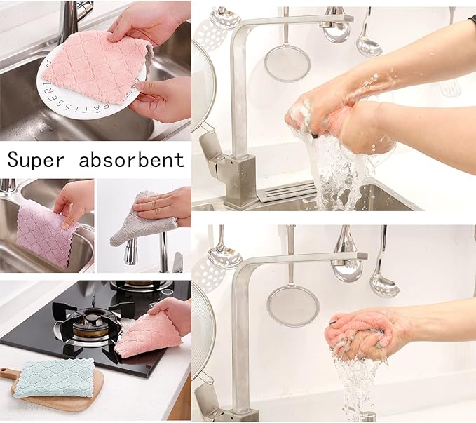 24 Pack Cleaning Cloth Kitchen Cloth, Dish Towels Super Absorbent Coral Velvet Dishtowels, Microfiber Premium Soft Tea Towels, Quick Dry Rags, Multipurpose Reusable Washcloths, Non-Stick Oil Cloths.
