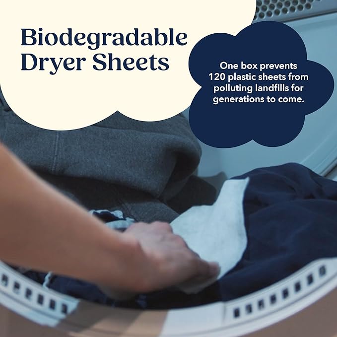 Cobi Biodegradable Non-Toxic Dryer Sheets – Naturally Scented Cotton Dryer Sheets – Eco-Friendly, Plant-Based, Plastic-Free (96, Scented)