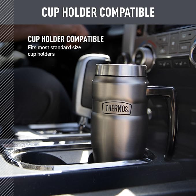 THERMOS Stainless King Vacuum-Insulated Travel Mug with Handle - 16oz, Rustic Red - Thermos Tumbler for Hot & Cold Drinks - Leak-Proof & Sweat-Proof Stainless Steel Coffee Mug with Lid for Commuting