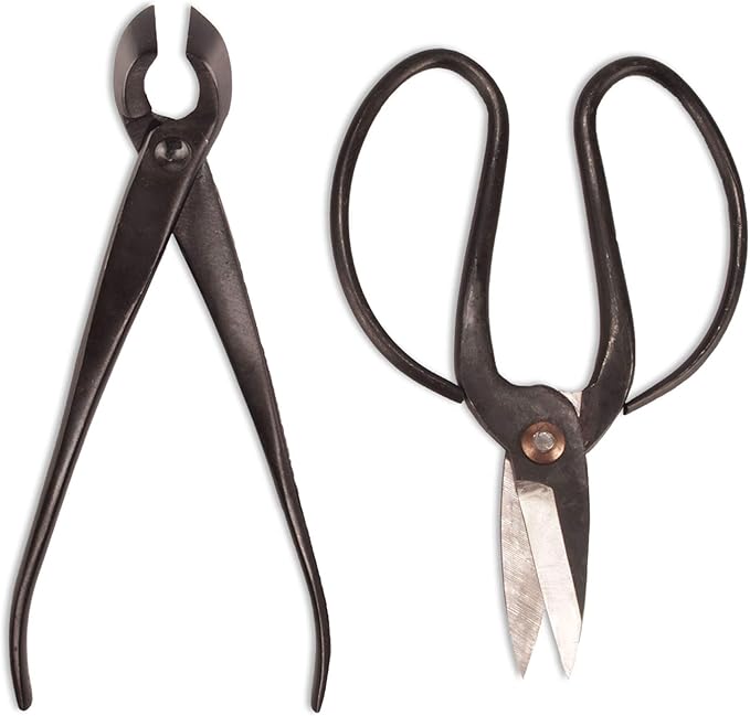 BambooMN Bonsai Basics Set - 8" Concave Cutter, 7" Heavy Duty Shear - 1 Set