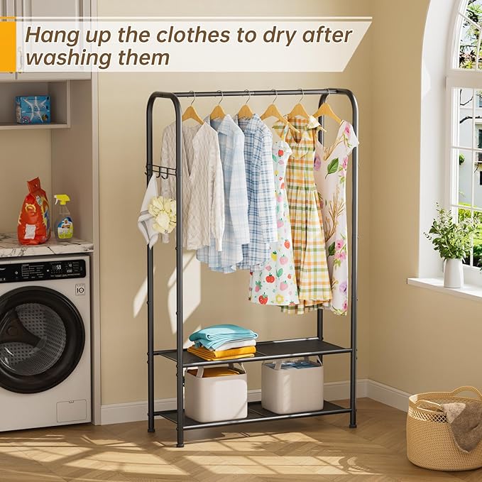 Golpart Clothes Garment Coat Rack Drying Clothing Racks Metal Freestanding for Hanging Clothes Portable Closet for Laundry Bedroom Black