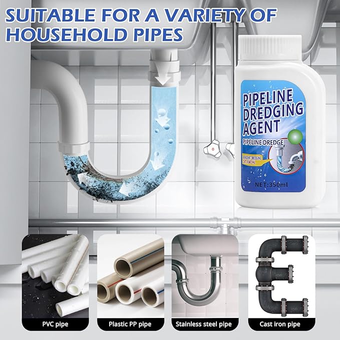 Pipeline Dredging Agent-Drain Clog Remover, 350ml Kitchen Unblocker,Powerful Pipe Unclogger Powerful Sink,Unclog Toilet Clog And Kitchen Sink Pipe Unblocker Powder (Pack of 2)