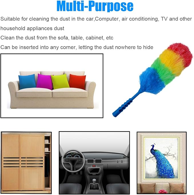 3 Pack Upgrade 19” Rainbow Static Feather Duster with Beandable and Washable Head - More Fibers Bigger Head Less Loss of Fiber