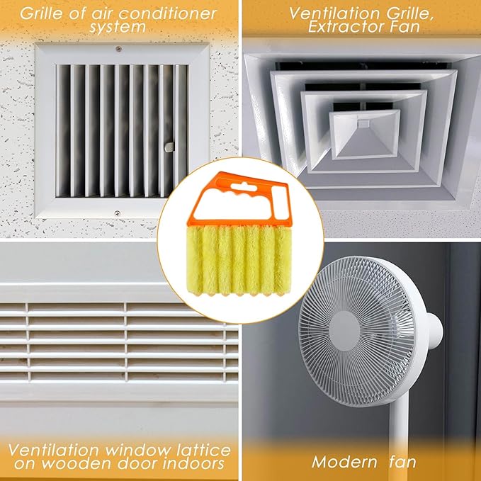 Geiserailie 2 Pcs Window Venetian Blind Cleaner Duster Tool Washable 7 Fingers Dusting Cleaner and Air Vent Shutter Brush Blinds Air Conditioner Fan Duster Dirt Housekeeping Tool (Yellow Orange)