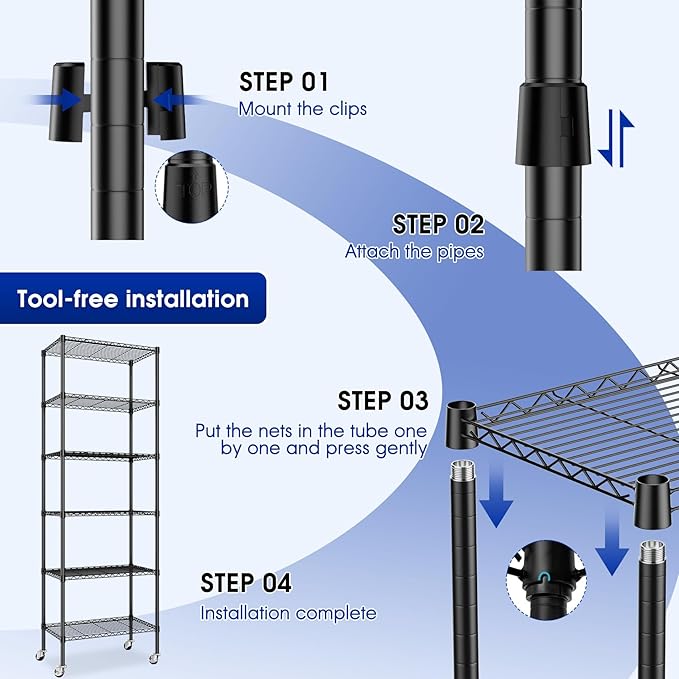 2 Pack Rolling 6-Tier Storage Shelves with Wheels, Heavy Duty Wire Shelving Rack Capacity 750 lbs, 14" D x 24" W x 71" H Adjustable Metal Shelving for Garage, Closet, Kitchen