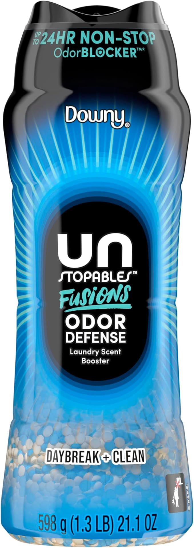 Downy Unstopables Fusions Odor Defense In-Wash Laundry Scent Booster Beads, Daybreak + Clean Scent, 21.1 OZ, 2-in-1 Laundry Beads for Odor Defense