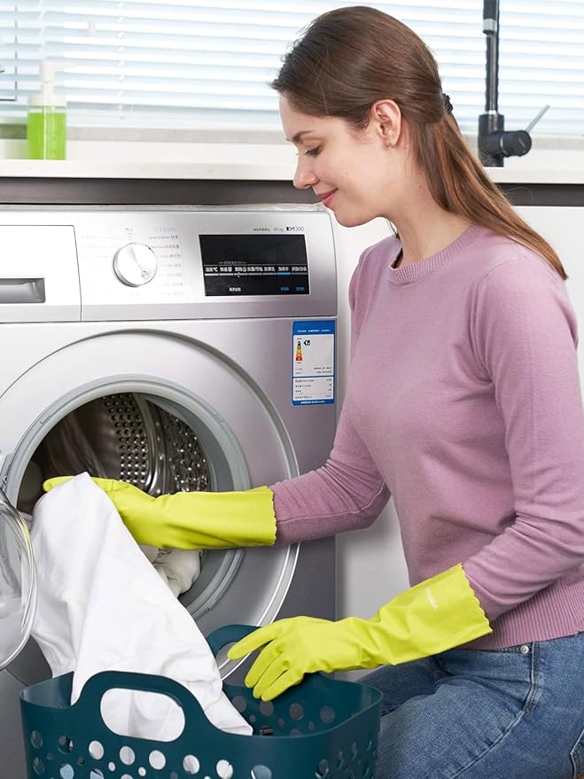 LANON wahoo Skin-Friendly Cleaning Gloves, Dishwashing Kitchen Gloves with Cotton Flocked Liner, Reusable, Non-Slip, Bud Tender, Large