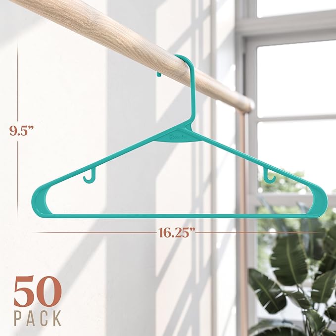 Plastic Hangers 50 Pack Aqua - Clothes Hangers - Makes The Perfect Coat Hanger and General Space Saving Clothes Hangers for Closet - Percheros Ganchos para Colgar Ropa Hangars