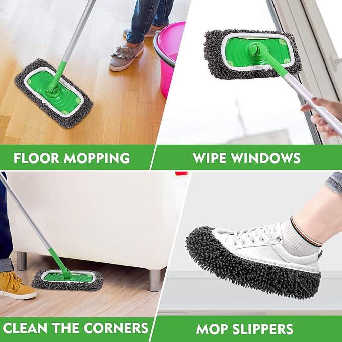 Reusable Wet Pads Refill Compatible with Swiffer Sweeper Mop - Dry Sweeping Cloths & Wet Mopping Cloths for Household Cleaning - Washable Microfiber Mop Pads, 4 Pack (Mop is not Included)