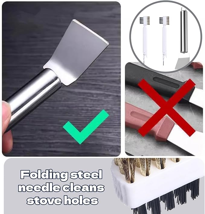 Scraper Tool Set Multi Function 2Pcs Gas Stove Brush Stainless Steel Pan Scrubber 1Pcs Cooktop Cleaner Stove Top Tool for Kitchen Surface Maintenance and Cleaning Tasks