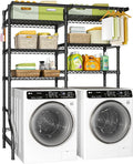 Ulif U13 Medium Over Washer and Dryer Storage Shelves, 6 Tiers Laundry Room Standing Shelf with 2 Hanger Rods, Space Saver Clothes Drying Rack, 57.8" W x 22" D x 77.4" H, Black