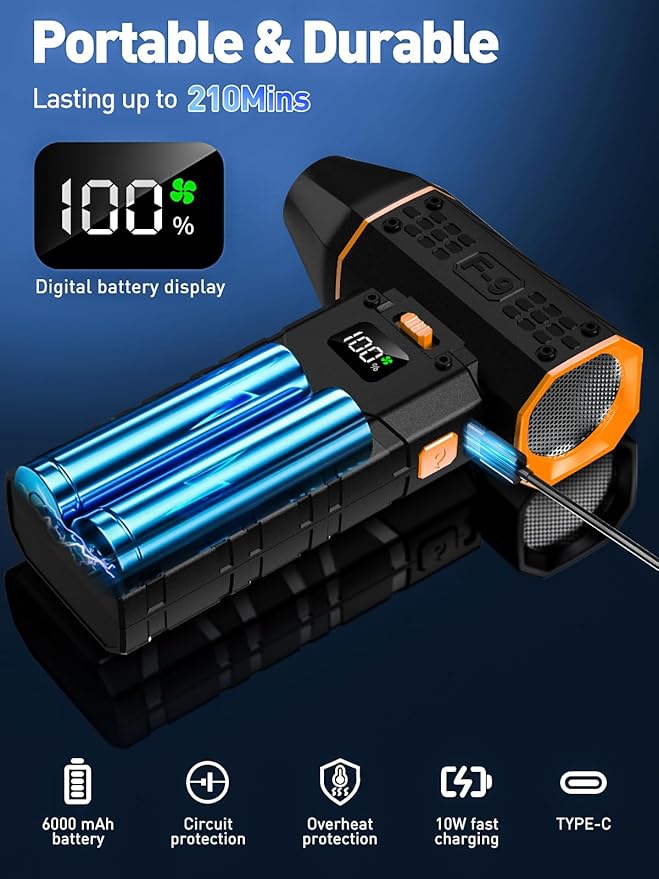 Compressed Air Duster 130000RPM Electric Duster with LED Light, 100 Gear Adjustable Rechargeable Cordless Air Blower Cleaning Tool for Keyboard,Orange