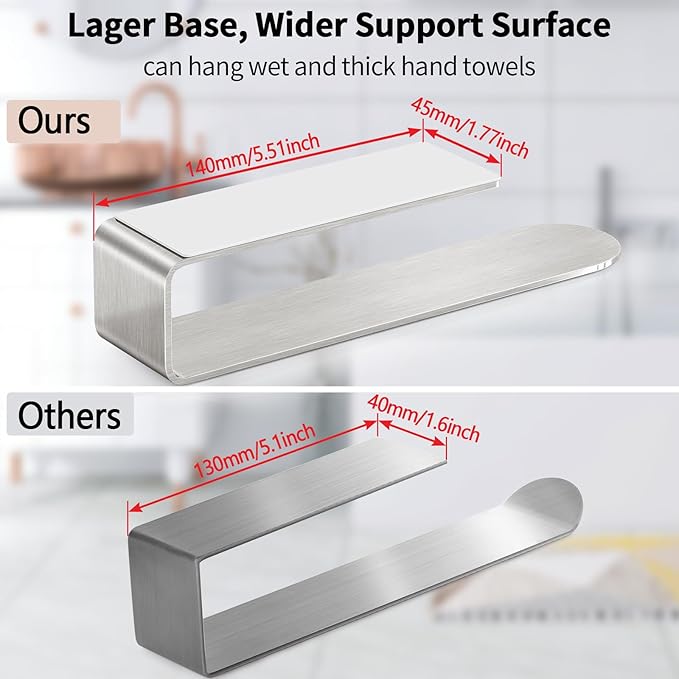 Adhesive Hand Towel Holder, 8 Inch Towel Holder for Bathroom Wall Mounted, Self Adhesive Square Stick on Towel Bar Wall for Kitchen Cabinet RV, Brushed Nickel (2 Pack)