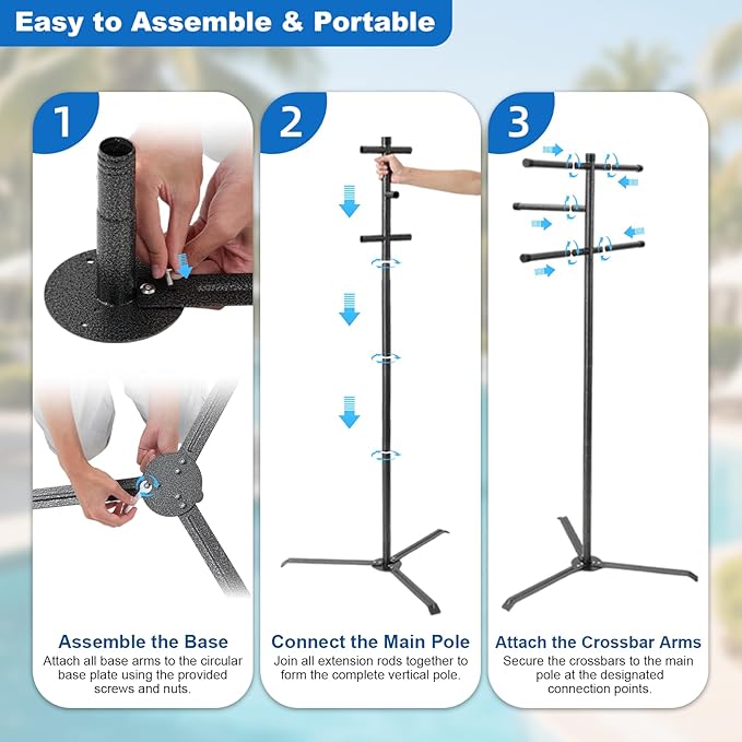 Pool Towel Rack Outdoor 60 Inch Height Outdoor Towel Rack for Pool Heavy-Duty Standing Towel Rack Rustproof & Slip-Resistant Towel Drying Rack Suitable for Indoor Use Towel Stand