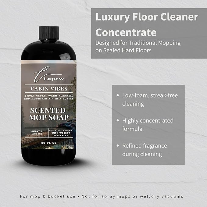 Lapew Cabin Vibes Scented Mop Soap - Luxury Floor Cleaner Concentrate for Mopping Tile, Laminate, Vinyl & Hardwood | Streak-Free, Low-Foam | 36 oz
