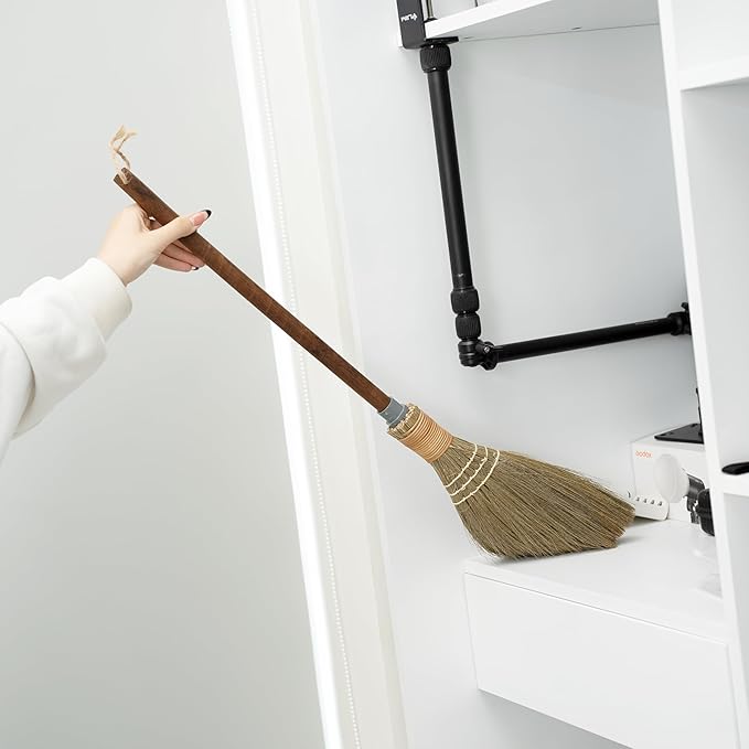 BMart Home Natural Whisk Sweeping Hand Handle Broom - Vietnamese Straw Soft Broom for Cleaning Dustpan Indoor-Outdoor, Sofa, Car Hood, Decoration Items - 9.84'' Width, 27.55" Length