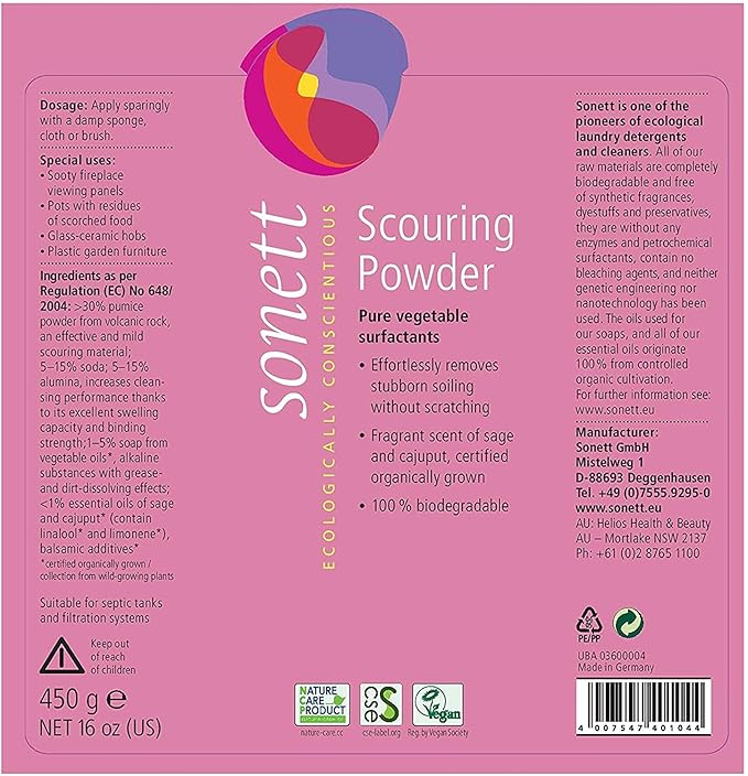Sonett Organic Biodegradable Scouring Powder 16 fl.oz Certified Organically Grown (Pack of 6)