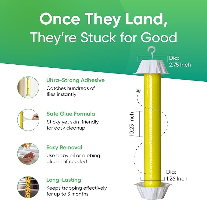 Sticky Fly Trap Indoor & Outdoor Pack of 8 | Hanging Fly Stick for Gnats, Flies, Wasps, Mosquitoes & Other Flying Bugs | Sticky Bug Traps | Home Pest Control | Flying Insect Trap Rolls | Ucatch