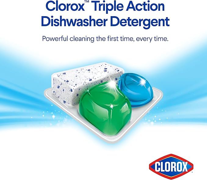 Clorox Triple Action Dishwasher Detergent Pacs, 16 Count Dishwashing Pacs, Fresh Scent