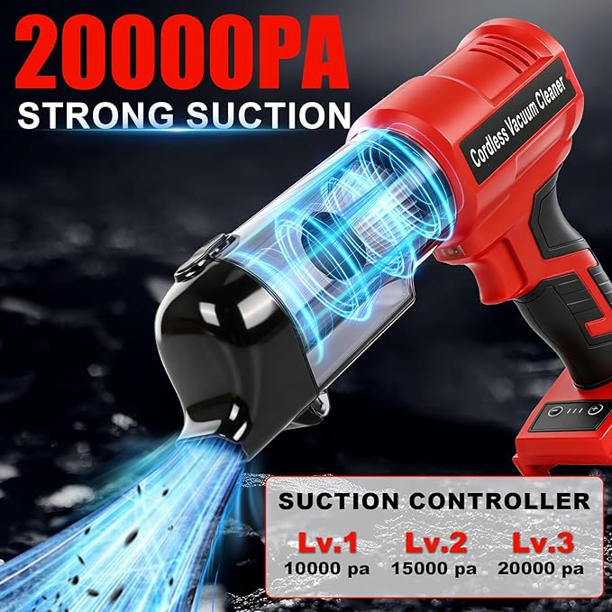Cordless Vacuum Cleaner for Milwaukee M18 Battery, 105AW Brushless Handheld Vacuum with 3-Speed Control, LED Light, 4 Nozzles & 5 Filters, Portable Vacuum for Car Floor Home (No Battery)