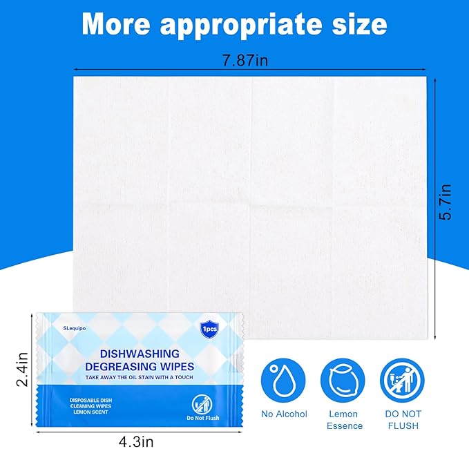 500 Pcs Individually Wrapped Dish Cleaning Wipes - Portable Disposable Soap Wipes for Kitchen, Outdoor, Traveling, Camping - Lemon Scent
