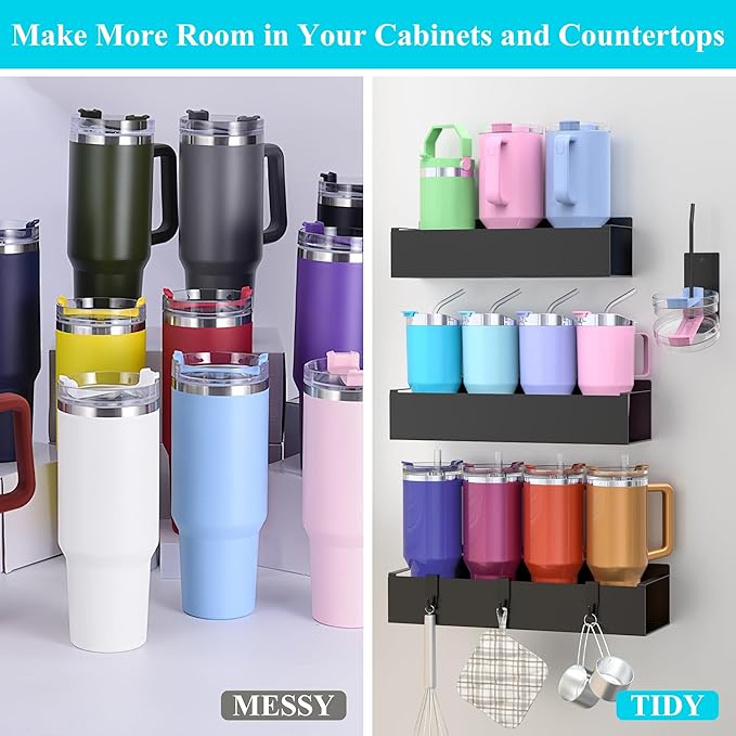 Metal Magnetic Water Bottle Holder for Refrigerator, Cup Holder Organizer for Stanley and Tumbler for Kitchen, 3 Pack, Jet Black
