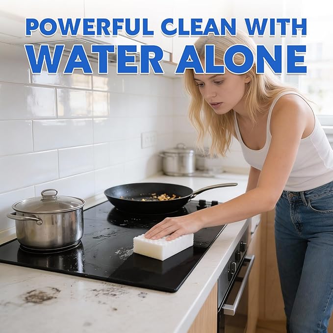 Glass Cooktop Cleaner Sponge, 10 Pack GRS Certified Stove Top Cleaner 2X Density Magic Melamine Sponge Eraser, Extra Durable & Long Lasting, for Kitchen Glass Marble Ceramics Top Daily Cleaning