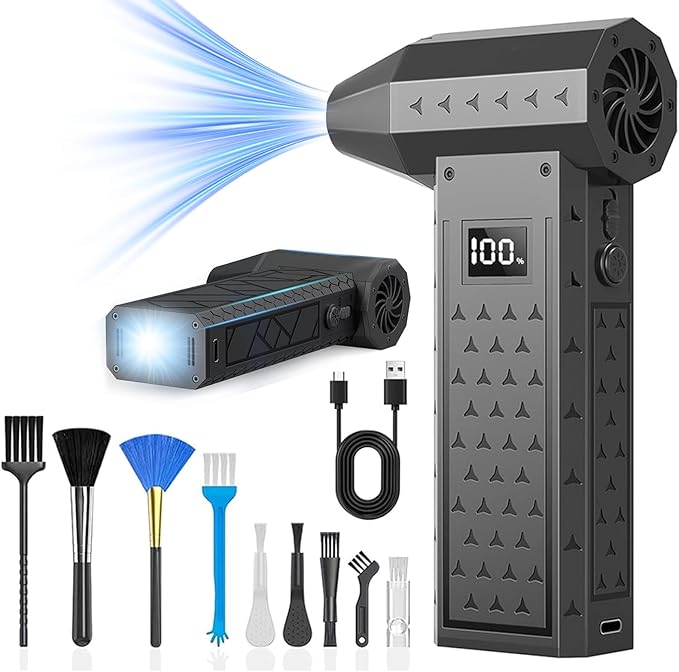 Compressed Air Duster, 260000RPM Mini Electric Dust Blower, Rechargeable Air Blower with 2 LED Lights, 4-Gear Adjustable Compressed Air Cleaner for PC, Cool Gadgets for Men
