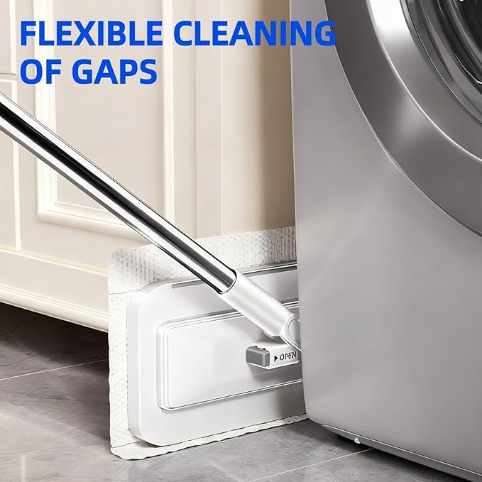 Snap Grip Mini Mop, Zero-Touch Gap Dust Cleaner with 39in Lazy Mop Stick & Locking Head, Disposable Dust Mop for House Wall Bathroom Toilet Corners Multi Surface Cleaning with 5 Cloths
