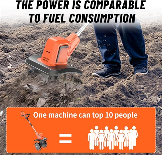 Electric Cordless Tiller Cultivator, Electric Garden Tiller for Lawn/Gardening/Soil Cultivation,360RPM, 9.06-in Width, 48 Steel Tines, (2 * 4.0Ah Batteries, Charger, Safety Gloves,Glasses)